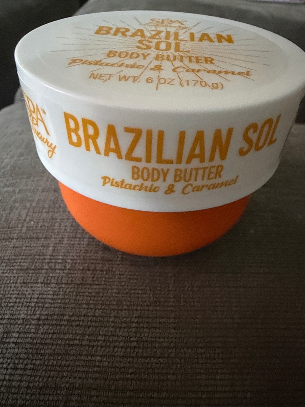 Pistachio & Caramel Body Butter — Orange and White Jar